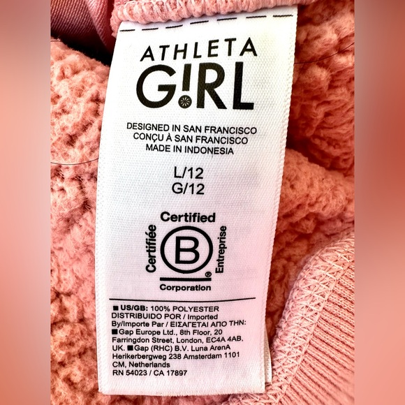 Athleta Girls Pink Fleece Hoodie Sweatshirt Size L / 12 - Picture 9 of 10